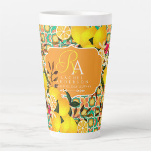 Lemon Mediterranean Tiles  Orange Green Latte Mug