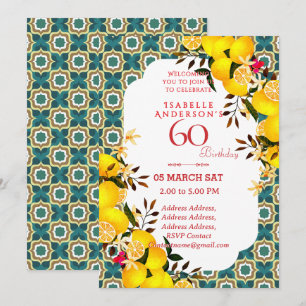 Lemon Mediterranean Turquoise 60th invitation