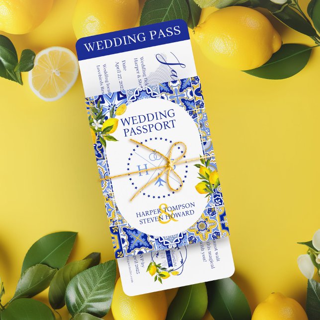 Lemon Mediterranean Wedding Passport Cover Folded Invitation (Creator Uploaded)