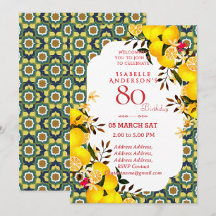 Lemon Mediterranean Yellow Blue 80th invitation