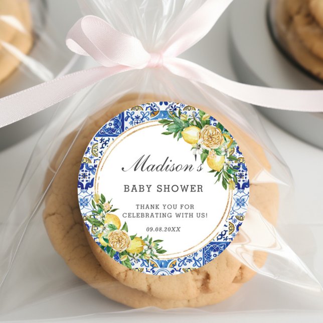 Lemon Meditteranean Birthday Bridal Baby Shower  Classic Round Sticker (Creator Uploaded)