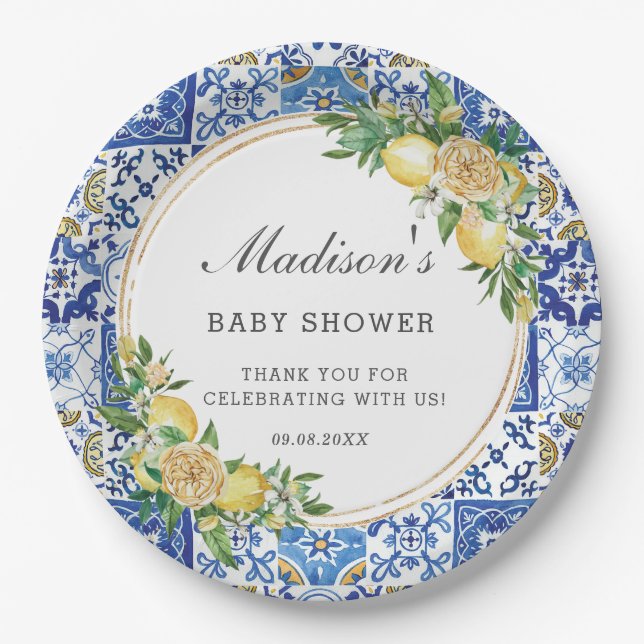 Lemon Meditteranean Birthday Bridal Baby Shower  Paper Plate (Front)