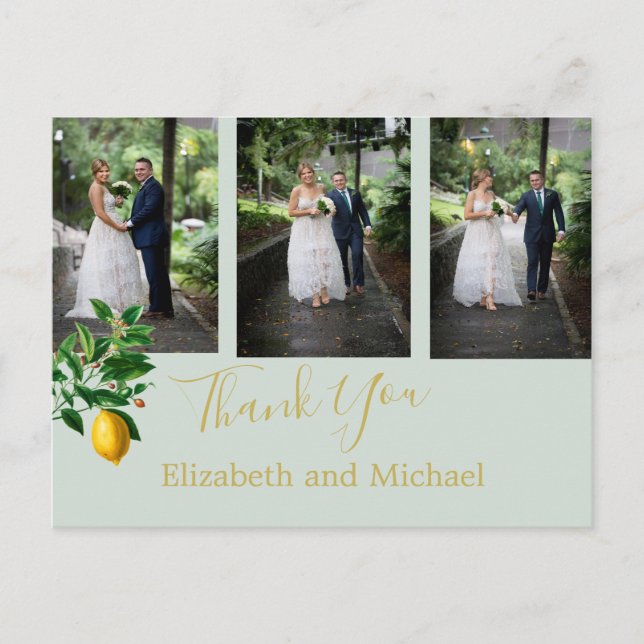 Lemon Mint Green Elegant Wedding Thank You Postcard (Front)