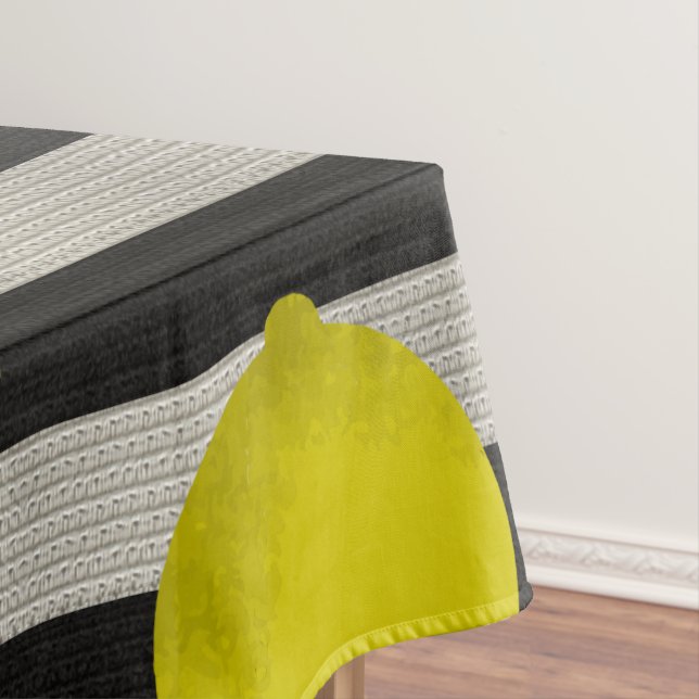 Lemon Modern Black & White Stripes Tablecloth (In Situ)