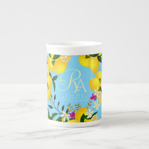 Lemon Monogram Blue Bone China Mug