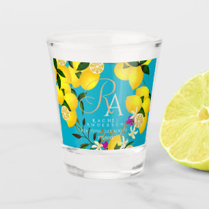 Lemon Monogram Blue Shot Glass