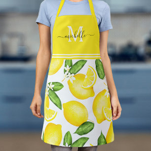 Lemon Monogram Botanical Yellow Apron