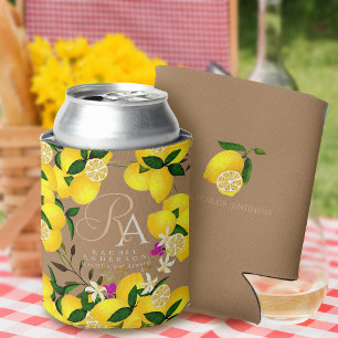 Lemon Monogram Brown Can Cooler
