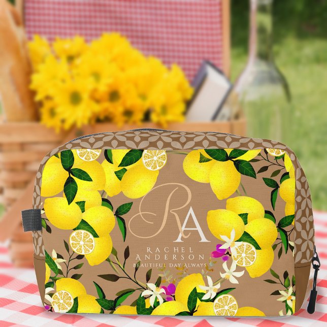Lemon Monogram Brown Dopp Kit (Lemon Monogram Brown Cosmetics Bag. )