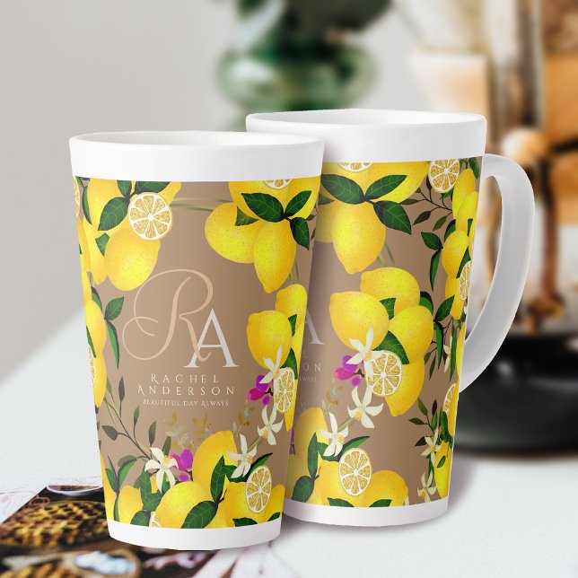 Lemon Monogram Brown Latte Mug (Lemon Monogram Brown Latte Mug. )