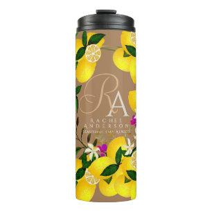 Lemon Monogram Brown Thermal Tumbler