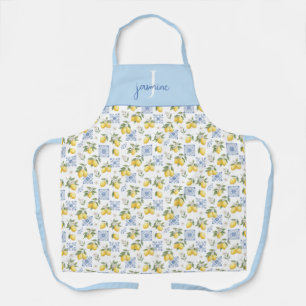 Lemon Monogram Name French Country Tile Pattern Apron