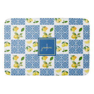 Lemon Monogram Name French Country Tile Pattern Bath Mat