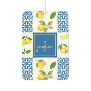 Lemon Monogram Name French Country Tile Pattern Car Air Freshener