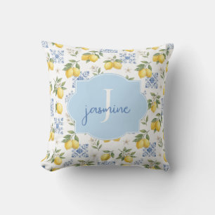 Lemon Monogram Name French Country Tile Pattern Cushion