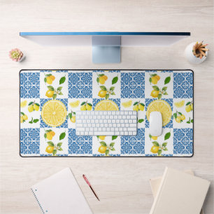 Lemon Monogram Name French Country Tile Pattern Desk Mat