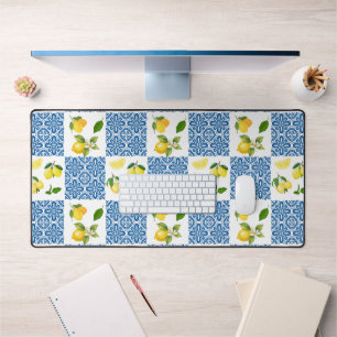Lemon Monogram Name French Country Tile Pattern Desk Mat