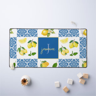 Lemon Monogram Name French Country Tile Pattern Desk Mat