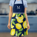 Lemon Monogram Navy Blue Apron<br><div class="desc">This monogram apron features a watercolor lemon pattern with monogram.</div>