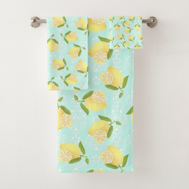 Lemon Motif  Love Blue Bath Towel Set (Insitu)