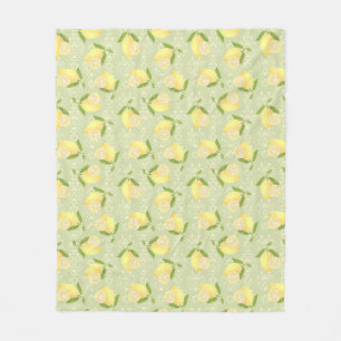 Lemon Motif Love Green Fleece Blanket