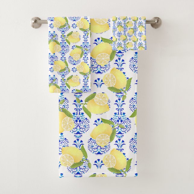 Lemon Motif  Love White Bath Towel Set (Insitu)
