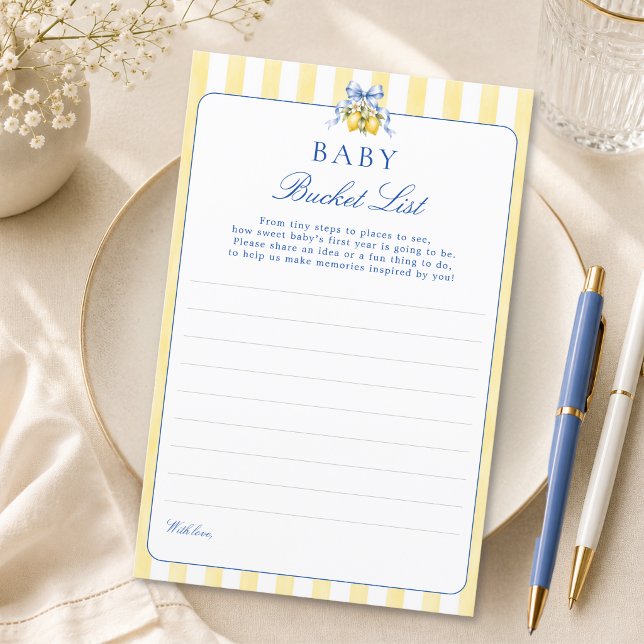 Lemon Neutral Baby Bucket List Keepsake Card (Creator Uploaded)