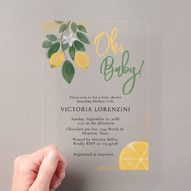 Lemon Oh Baby Shower Acrylic Invitation (Insitu (Handheld))