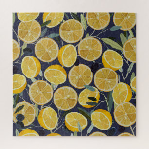 Lemon, olive branch, seamless vintage. jigsaw puzzle
