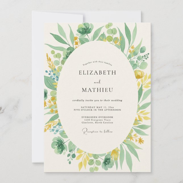 Lemon Olive Foliage Eucalyptus Wedding Invitation (Front)