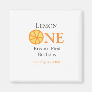 Lemon one happy 1st birthday orange grey retro boh magnet