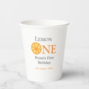Lemon one happy 1st birthday orange grey retro boh paper cups