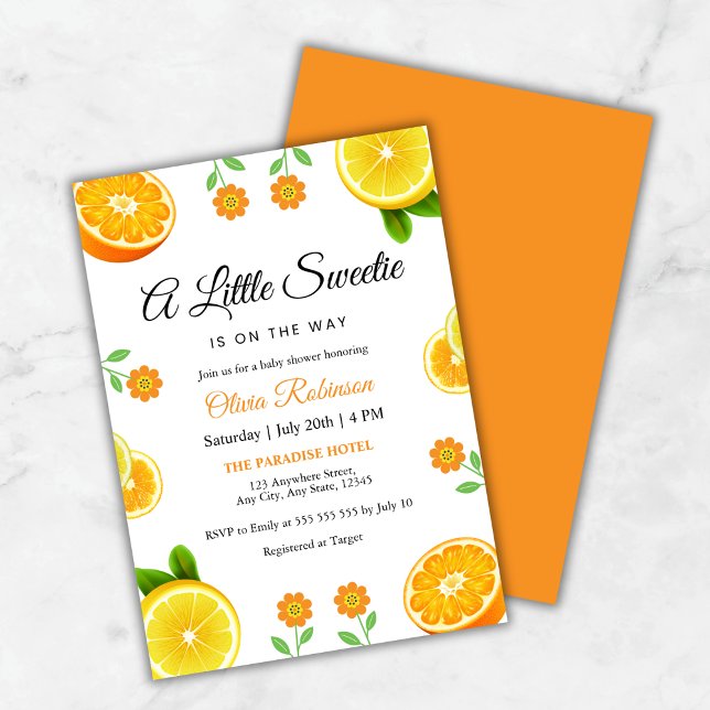 Lemon Orange Citrus Botanical Baby Shower  Invitation (Lemon Orange Citrus Botanical Baby Shower Invitation )