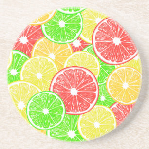 Lemon, orange, grapefruit and lime slices pattern coaster