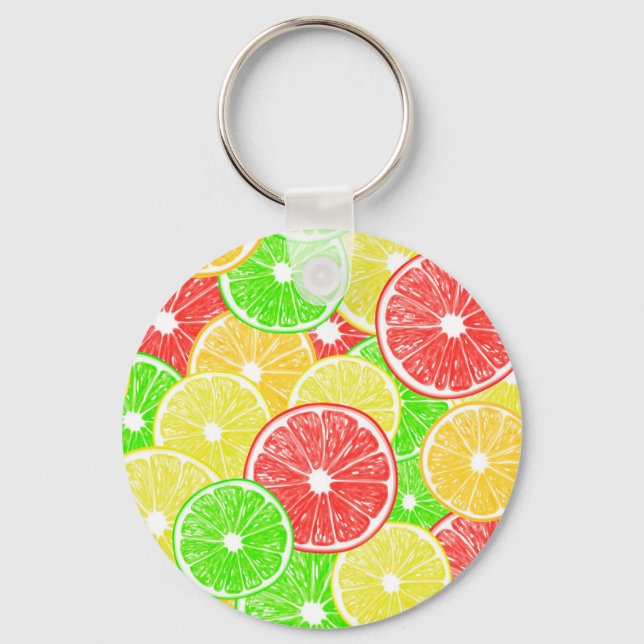 Lemon, orange, grapefruit and lime slices pattern key ring (Front)