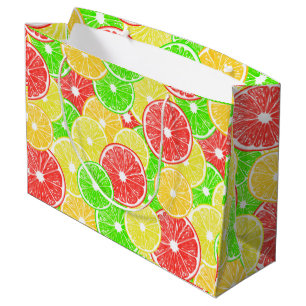Lemon, orange, grapefruit and lime slices pattern large gift bag