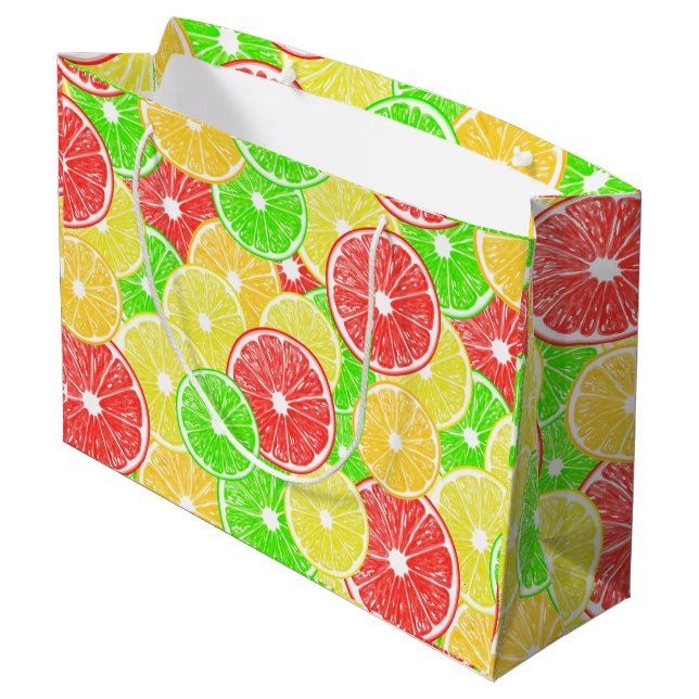 Lemon, orange, grapefruit and lime slices pattern large gift bag (Back Angled)