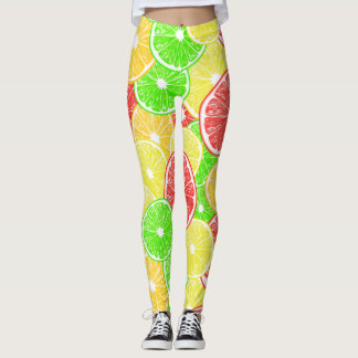 Lemon, orange, grapefruit and lime slices pattern leggings