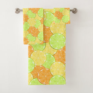 Lemon orange lime fruit pieces citrus fruit orange bath towel set