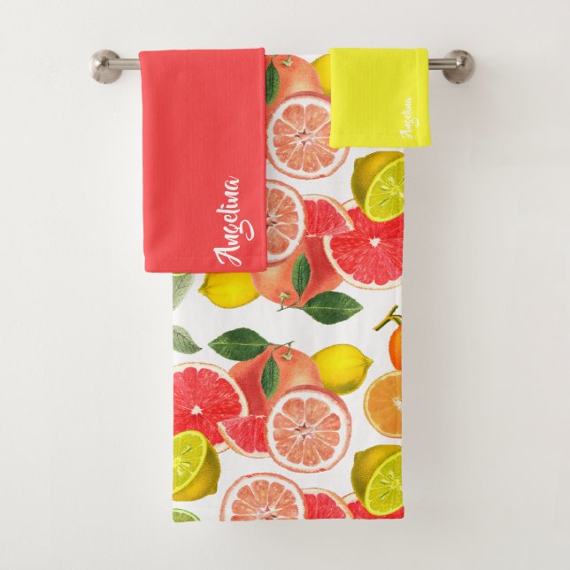 Lemon orange pink citrus Pattern name Bath Towel Set (Insitu)