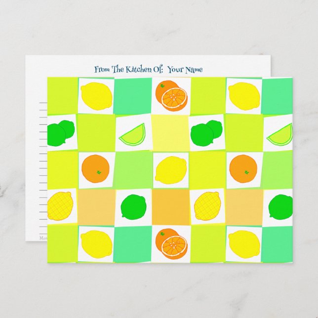 Lemon Oranges Limes Citrus Editable Recipe Cards (Front/Back)