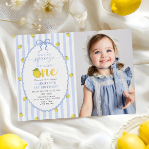 Lemon Our Main Squeeze 1st Birthday Photo Invitation