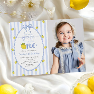 Lemon Our Main Squeeze 1st Birthday Photo Invitation