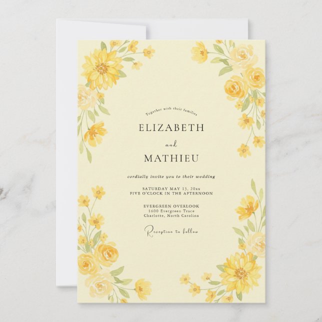 Lemon Painted Petal Wedding Invitation (Front)