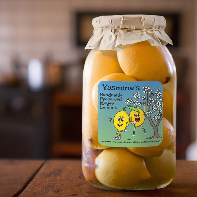 Lemon Pals Funny Cartoon Preserves Curd and More Square Sticker (Creator Uploaded)