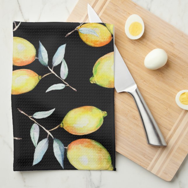 Lemon Pattern Black  Tea Towel (Quarter Fold)