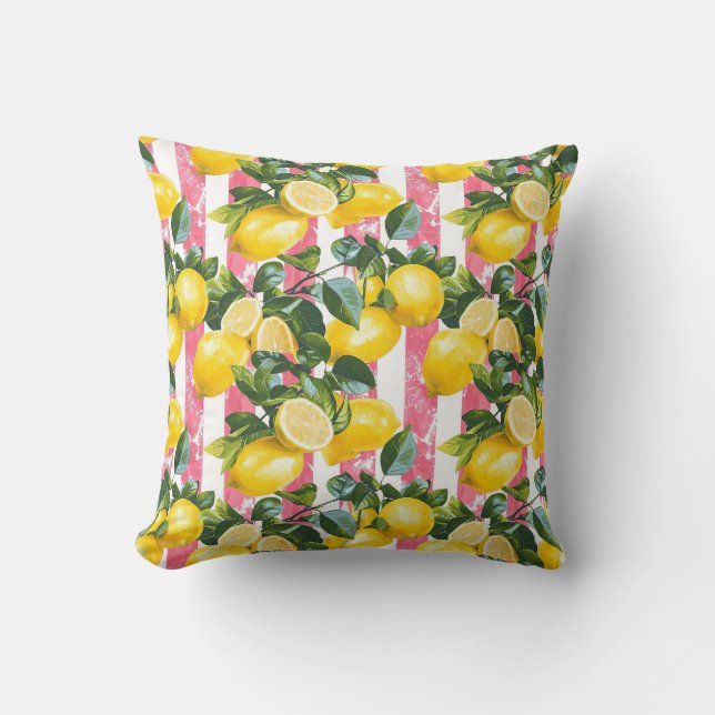 Lemon Pattern Botanical Throw Pillow (Front)