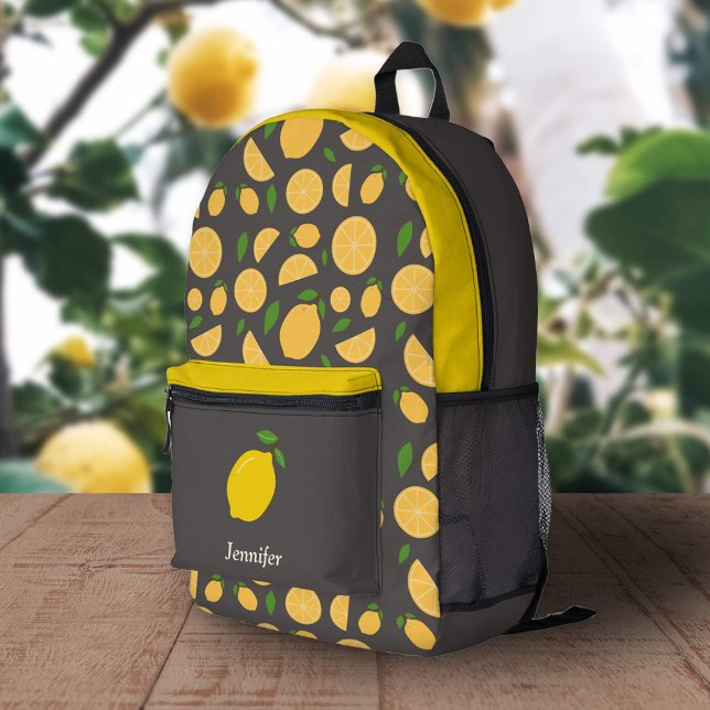 Lemon Pattern Brown Backpack (Lemon Pattern Backpack)