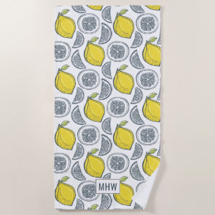 Lemon Pattern custom monogram beach towel