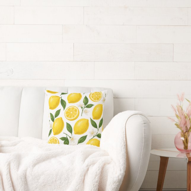 Lemon Pattern Design | Fresh Citrus Summer Print  Cushion (Couch)